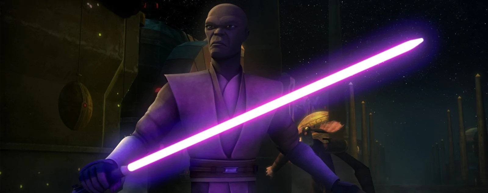 Lila fénykard Mace Windu kezében