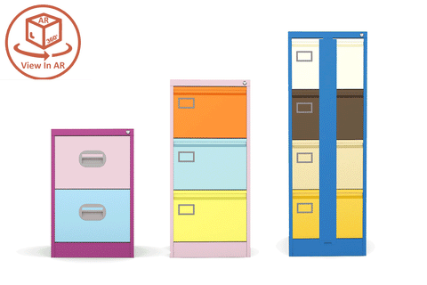 Multi coloured storage and filing cabinets