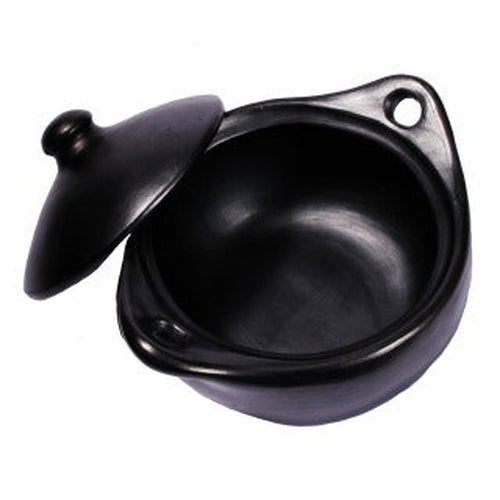 Toque Blanche Chamba Black Clay Soup Pot with Handles & Cover, Earthenware Pot, Clay Cooking Pots for Dishes, Stews, Soup Bowls, Beans & More That