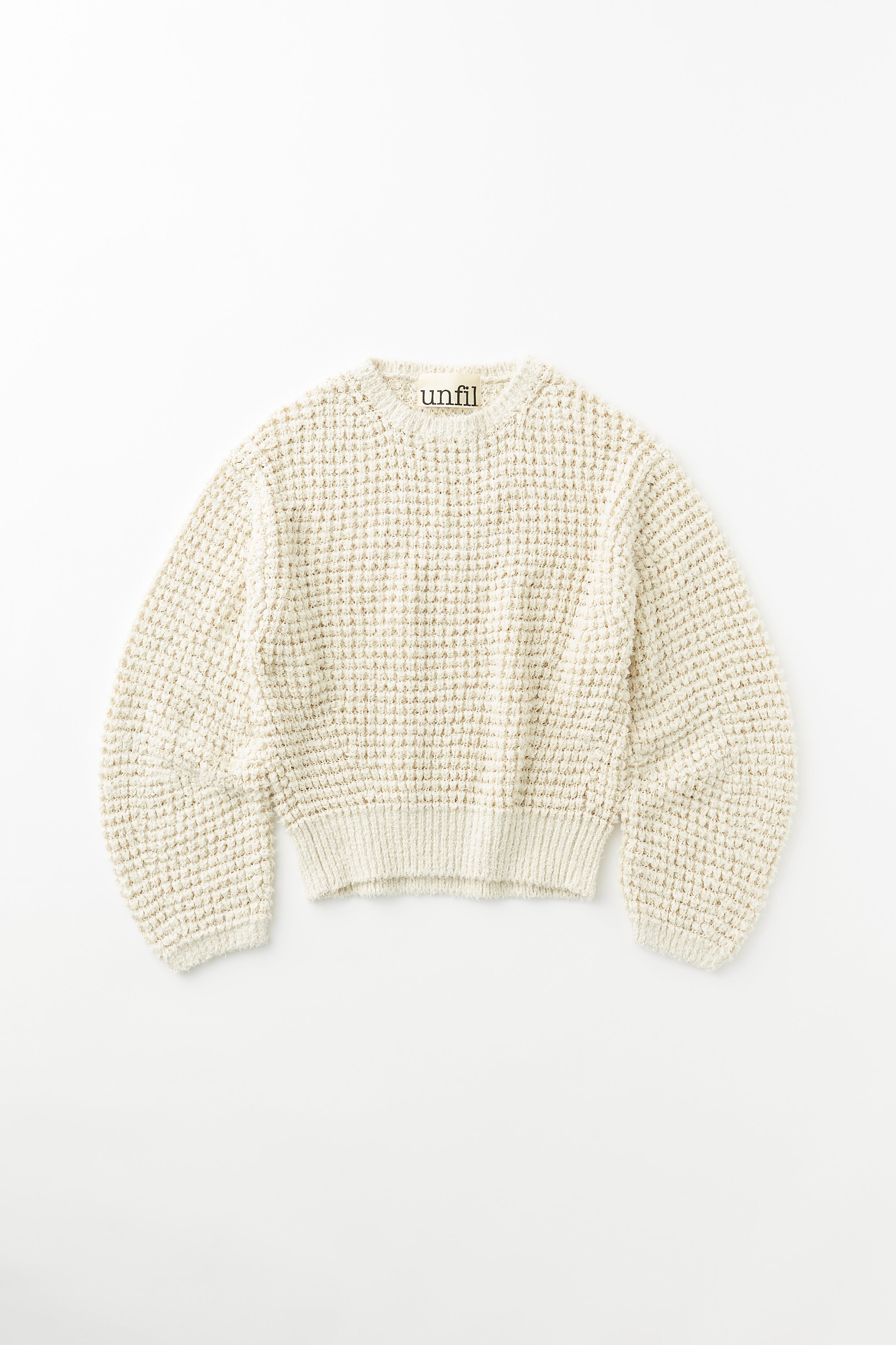 UNFIL cottonshaggy chunky waffle-knit白-