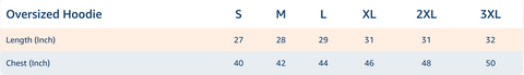 Oversized Hoodie Size Chart