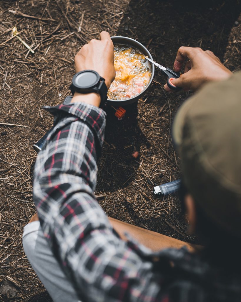 Frying items on a camping stove