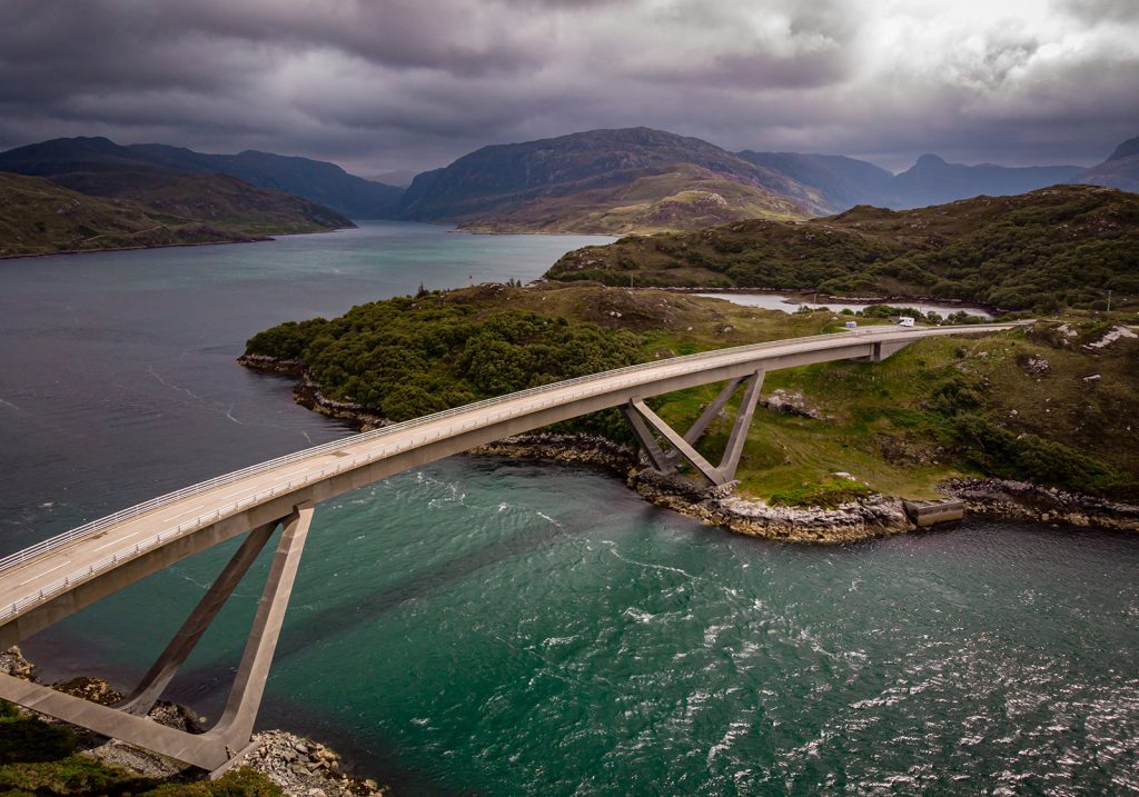 The curved Kylesku Bridge in the Highlands