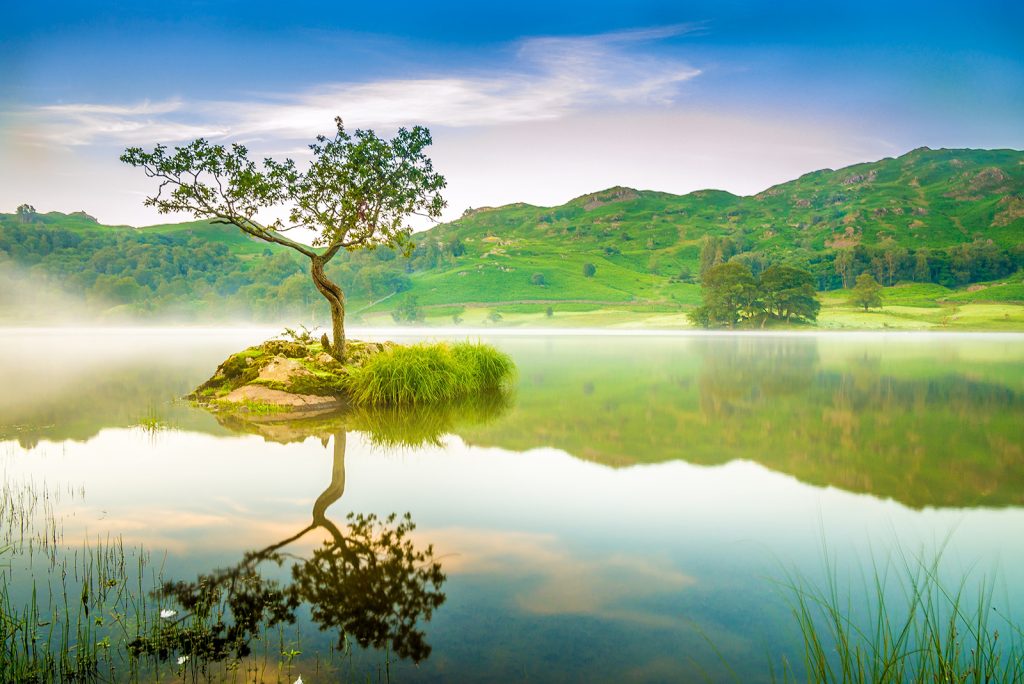 Rydal Water covered in an eerie layer of mist