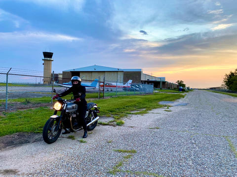 Morgan on her Triumph Street Twin