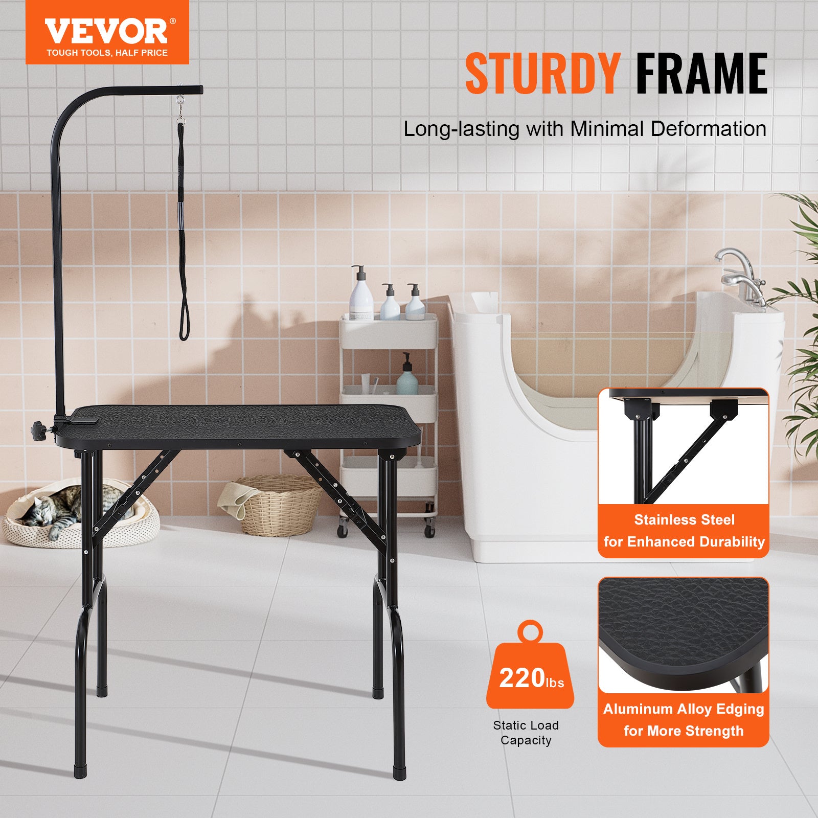 VEVOR Pet Grooming Table Arm With Clamp, 32''x18'' Dog Grooming Station, Foldable Pets Grooming Stand For Medium And Small Dogs, Free No Sit Haunch Holder With Grooming Loop, Bearing 220lbs