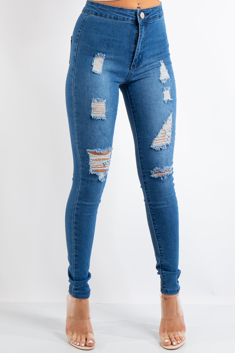 Kyla Blue Denim High Waist Distressed Jeans – Miss Hussy