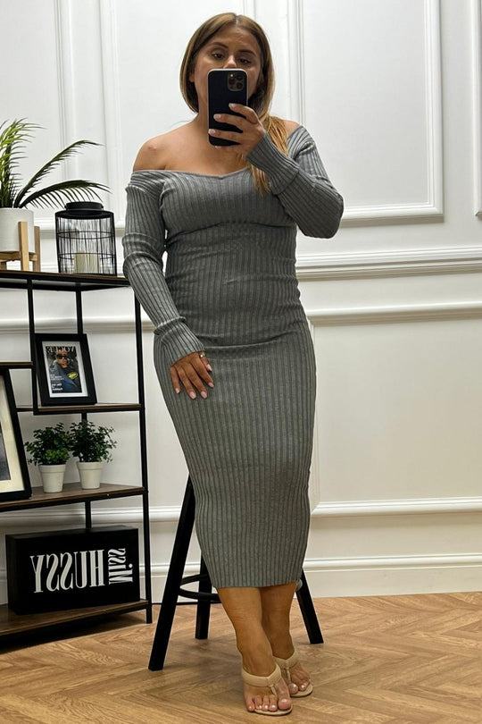 Women's Off-The-Shoulder Midi Sweater Dress, Women's Clearance