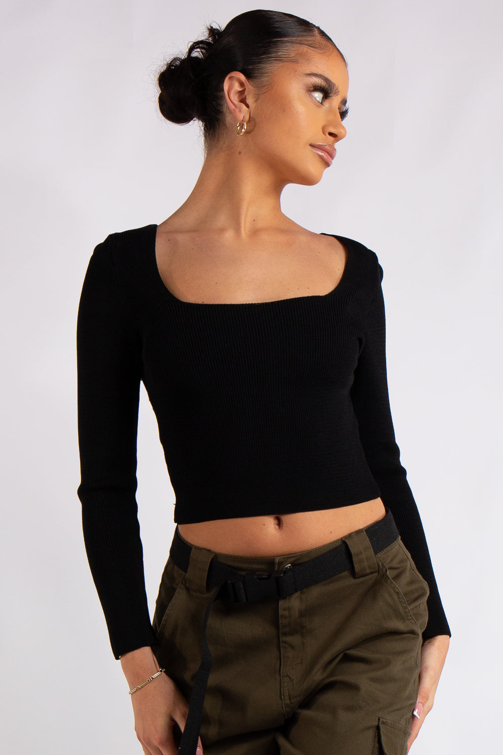Renata Black Knitted Square Neck Crop Top – Miss Hussy