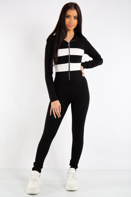 Black Long Sleeve Ribbed Unitard Jumpsuit-Maya – Miss Hussy