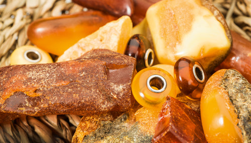 raw amber and amber beads