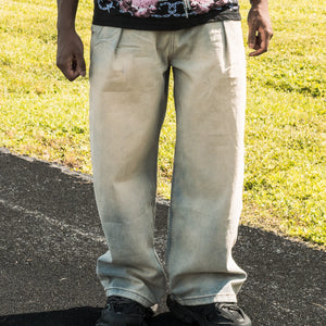 Light Beige Pleated Wide Leg Jeans - BGK Apparel LLC