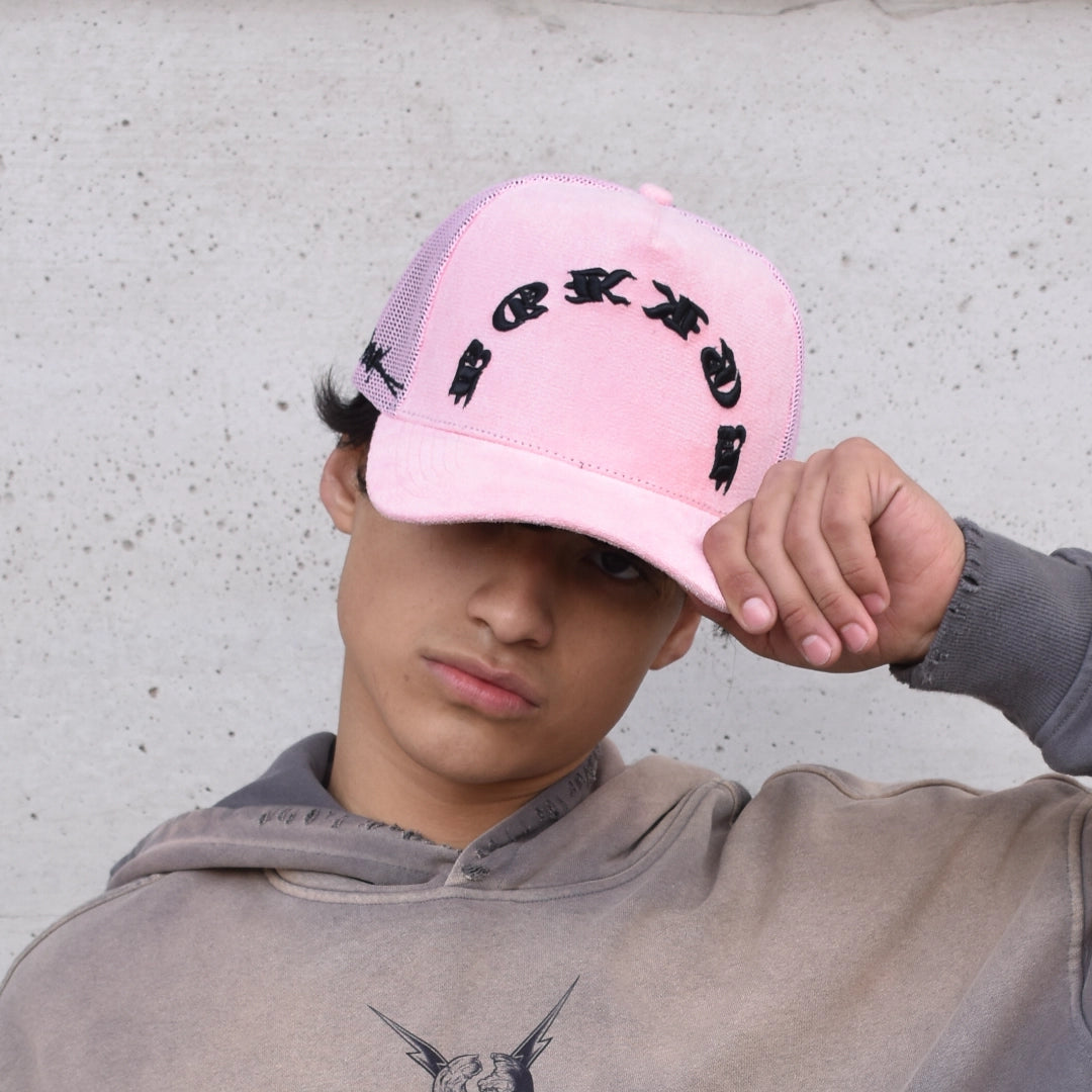 Trucker Hat Pink Suede - Murder She Wrote - Unisex