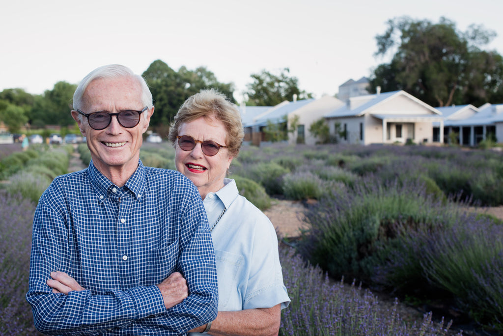 Penny and Armin Rembe in the Los Poblanos organic lavender fields