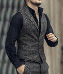 Mens Suit Vest Lapel V Neck Wool Herringbone Casual Formal Business Vest Waistcoat Groomman For Wedding Green/Black/Brown