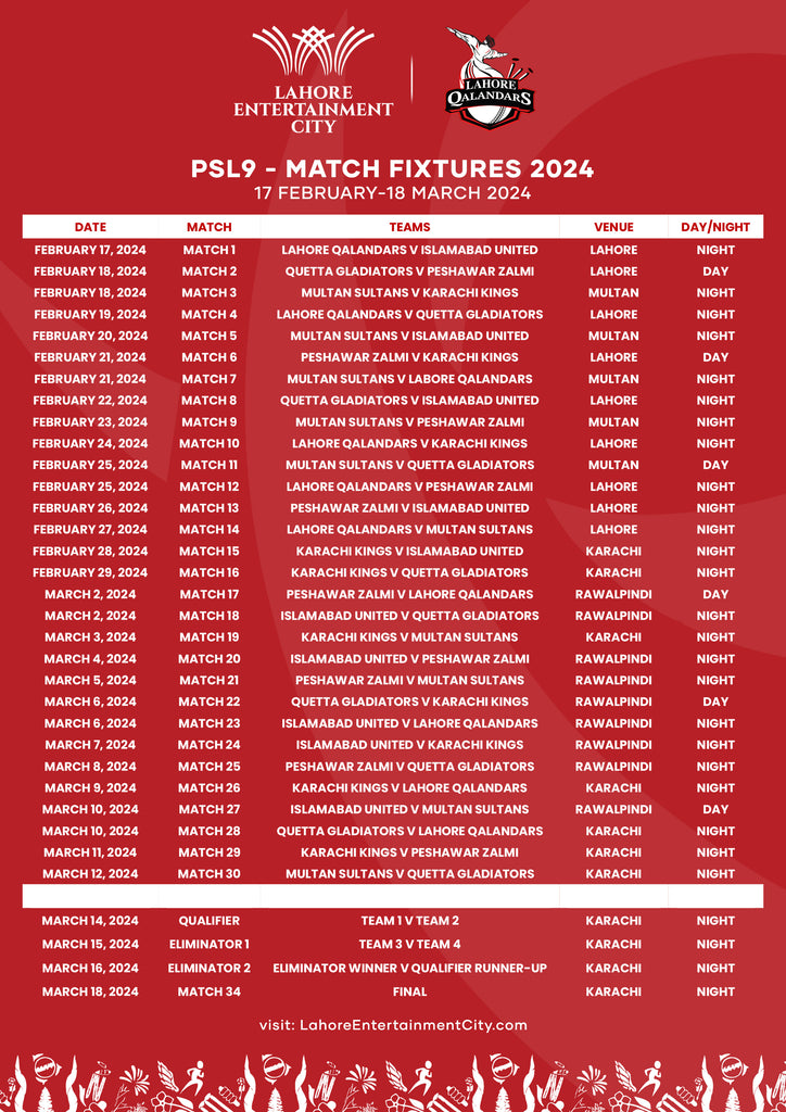 PSL 9 match Schedule