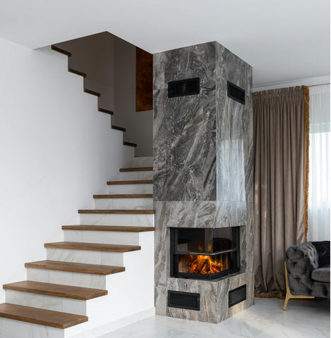 electric modern corner fireplace