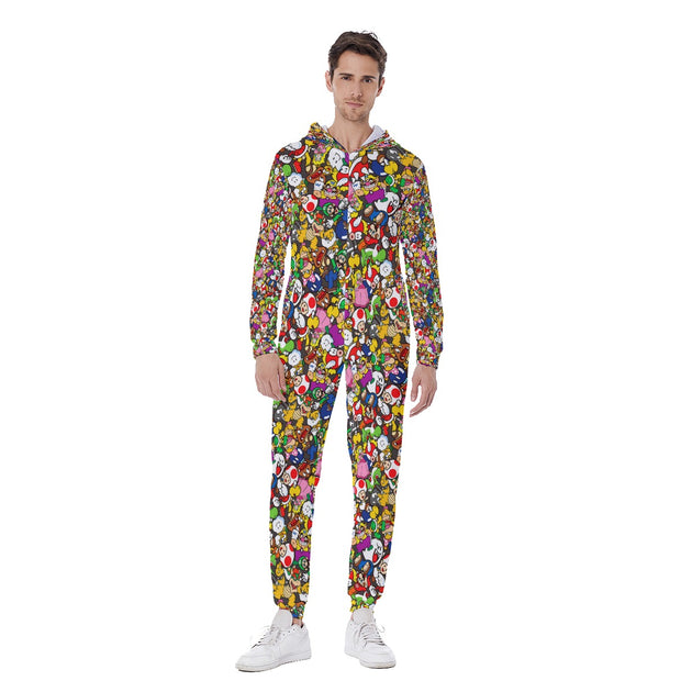 Men's Hooded Onesie Jumpsuit - Super Mario Characters from Festival Drip