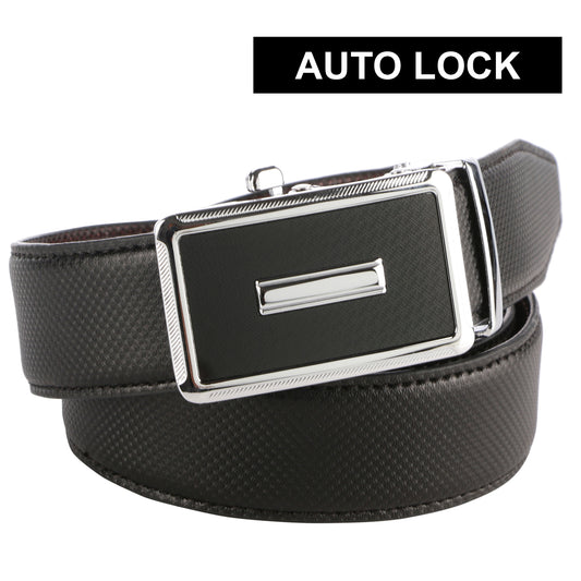 Leather World Auto Lock Buckle Vegan Leather Formal Black Belt For Men –