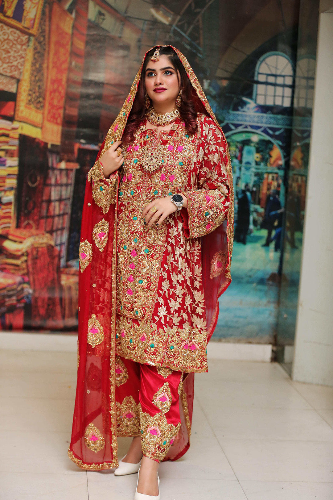 Red Bridal Balochi Hand Work, Pakistani Wedding Dress – Meerdeal ...