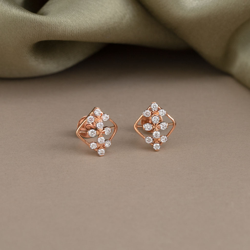 Rose Gold Large stud Earrings in Flower Designs with Grey CZ stones | –  Indian Designs