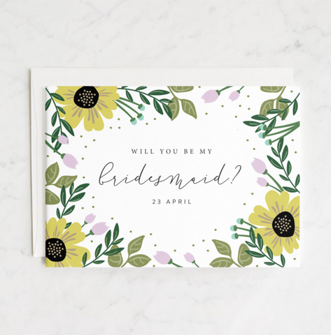 Personalized cards are a great affordable way to elevate any box. Here is just one of many “Will you be my bridesmaid?” cards available through Minted. 