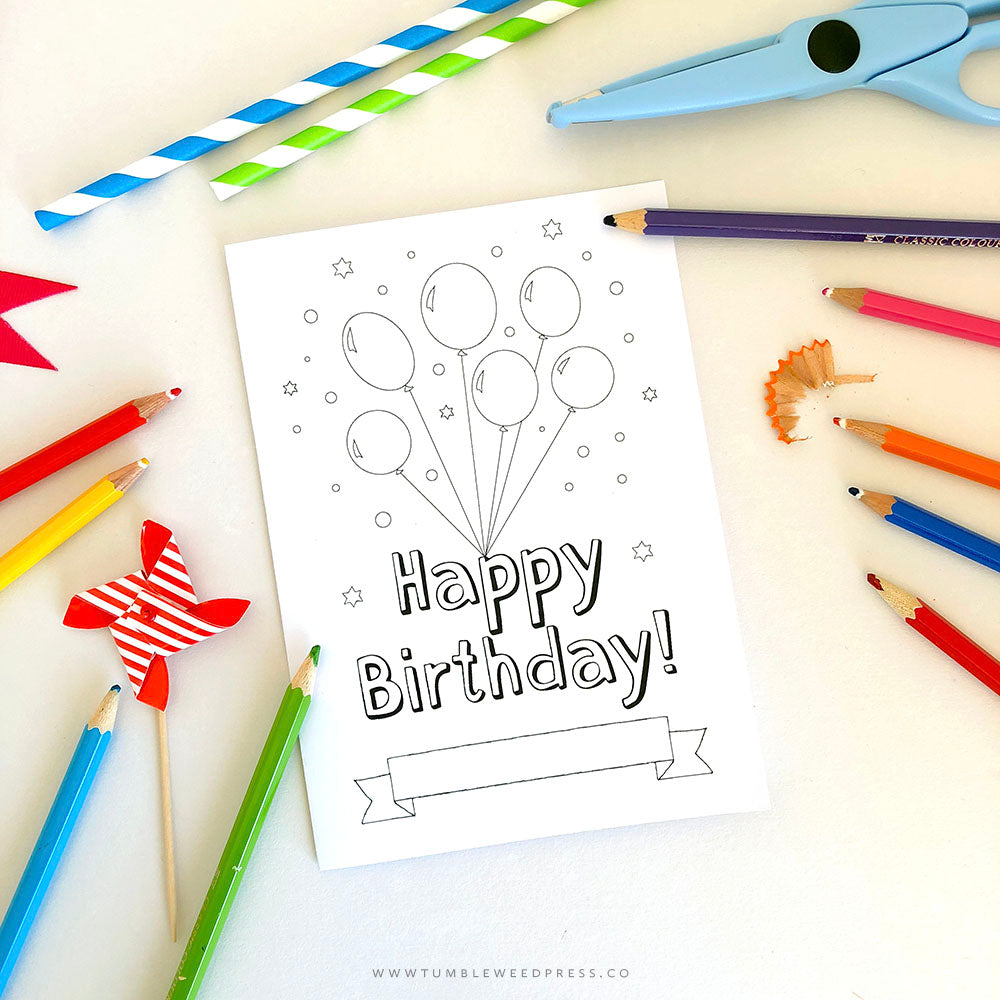 Printable Happy Birthday Card, Color-in Birthday Card Printable ...