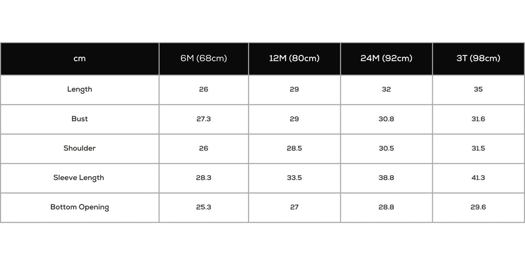 Baby's Drop Shoulder Top Size Chart (cm)