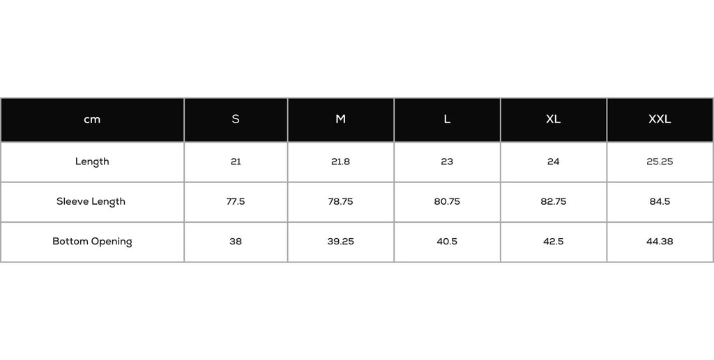 Minni's Shrug Size Chart (cm)