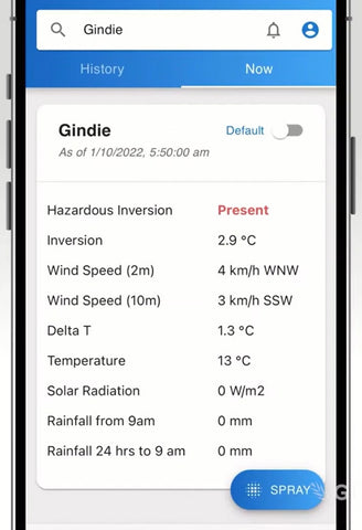 Goanna Ag Inversion Tower App interface