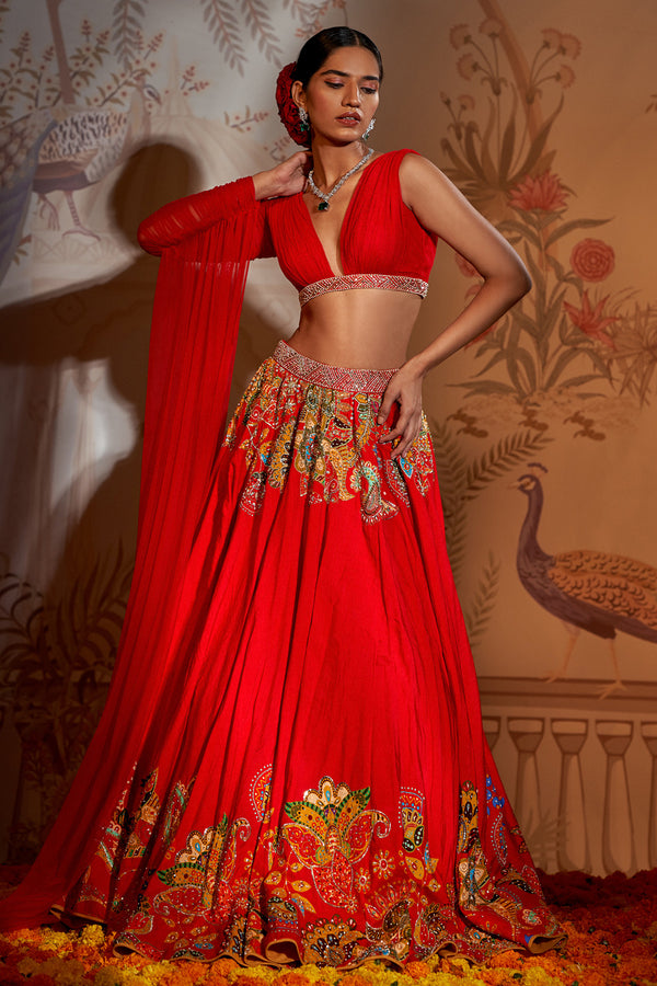 Sumshy Velvet Bridal Lehenga Choli Red Color at Rs 5999 in Surat | ID:  23874395488