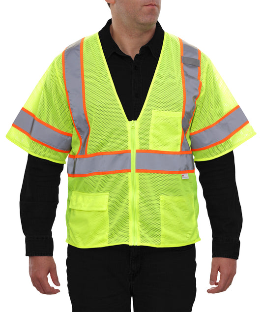 Lime Reflective Mesh Surveyor Vest: 578ETLM 2X/3X / PXR - Customized x Back