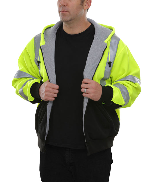 Hombre Hi Vis Sudadera con capucha Viz Visibilidad Zip Up Coats Sudadera  Trabajo Chaqueta con capucha Tops