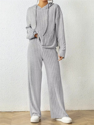 House Of Cardwell Comfy Ribbed Drawstring Hoodie and Pants Set - House of Cardwell