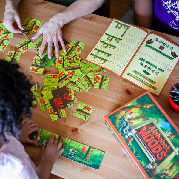 Alphabet Woods educational board game by SimplyFun for kids aged 5 and up