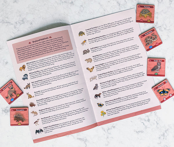SavannaScapes fun facts booklet included with the game by SimplyFun