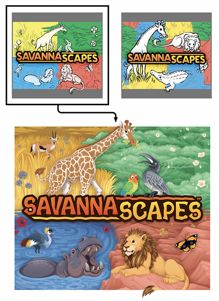 Development of game cover artwork for SimplyFun’s SavannaScapes board game