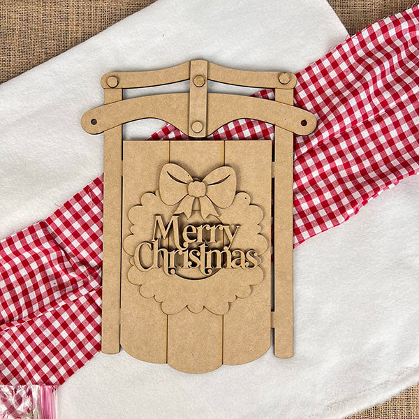 Merry Christmas Sled - DIY seasonal home decor craft kit - Set of 1