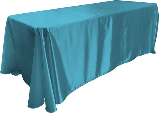 90"  Turquoise Satin Tablecloth for Wedding Dinning Event Parties Banquet Holiday Decoration Square Rectangle Table Cover