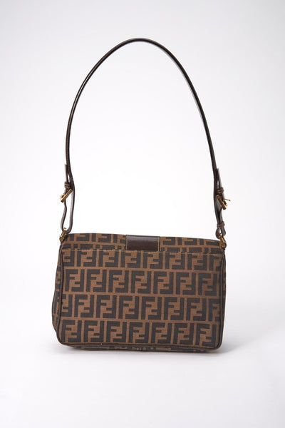 Vintage Fendi Zucca Shoulder Bag - Brown (Back)