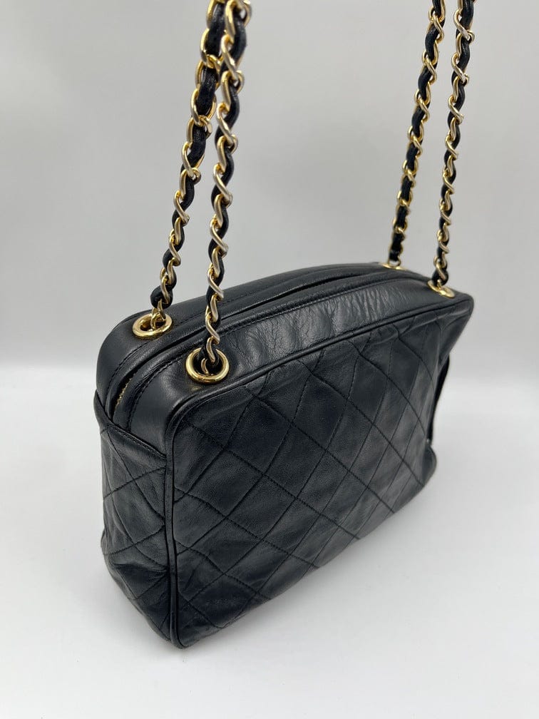 VINTAGE CHANEL HANDBAG WITH FLAP COCO 1950 BLACK CC LOGO JERSEY CANVAS HAND  BAG Cloth ref329201  Joli Closet