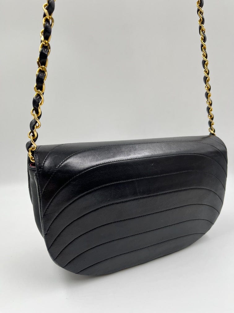 Authentic CHANEL Vintage Lambskin Half Moon Flap Bag Black Gold Hardware   eBay