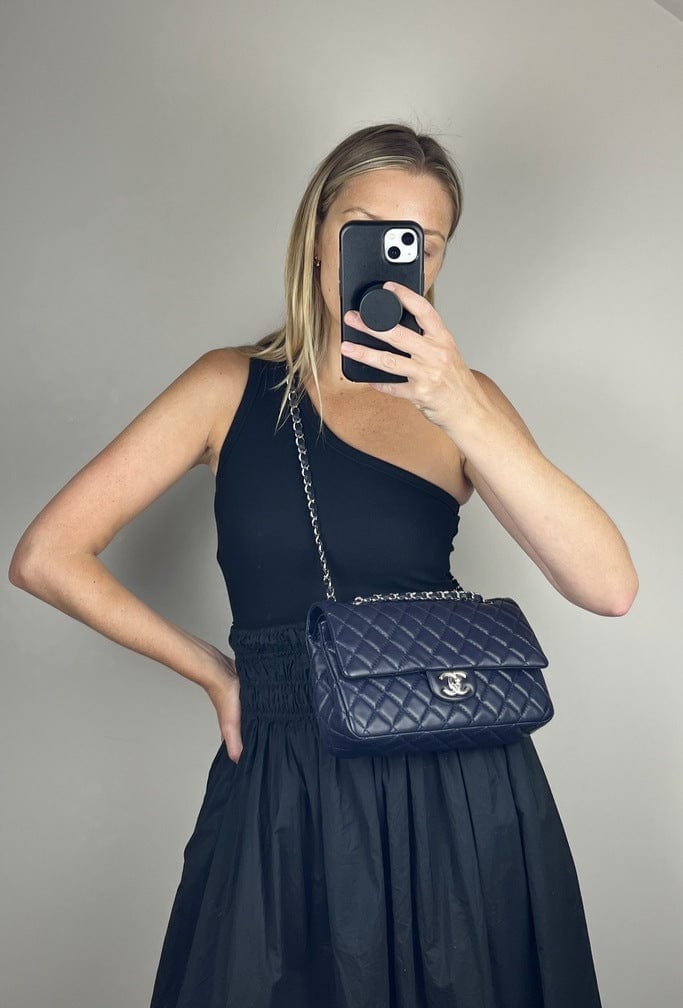 Blue Chanel Flap Bag  Chanel bag Chanel clutch bag Chanel fashion outfits