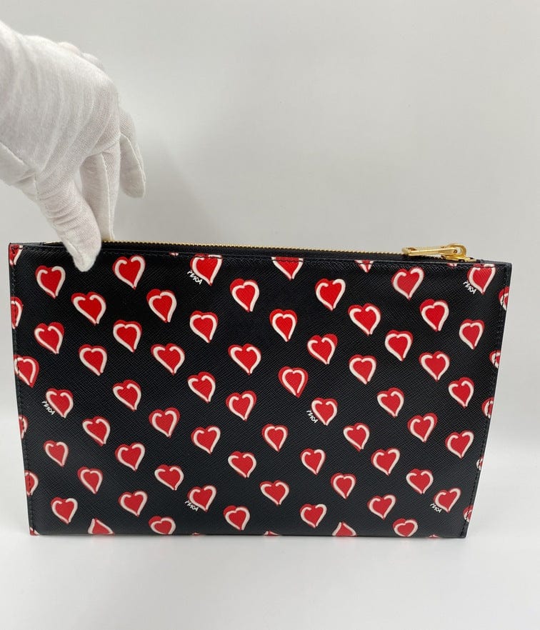 Prada Saffiano Leather Heart Print Clutch Bag – The Hosta