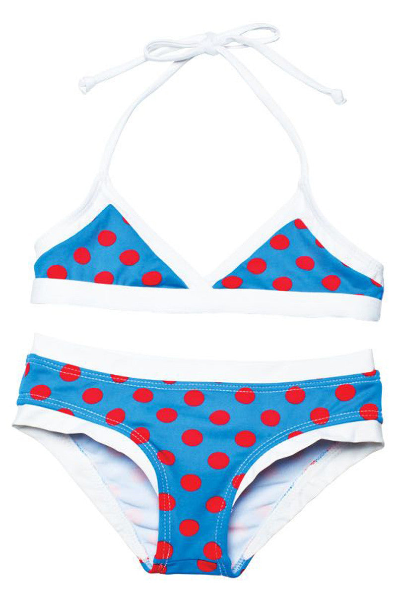 Lilo Tati Sporty Binded Bikini Blue/Red Dots | Mango Molli Swimwear