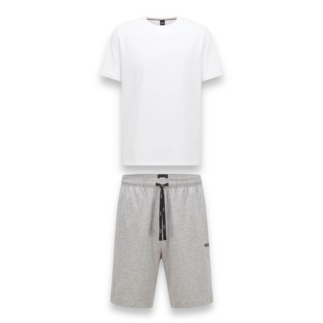 HUGO BOSS HUGO ALL OVER WHITE SET JERSEY LOGO & T-SHIRT SHORTS