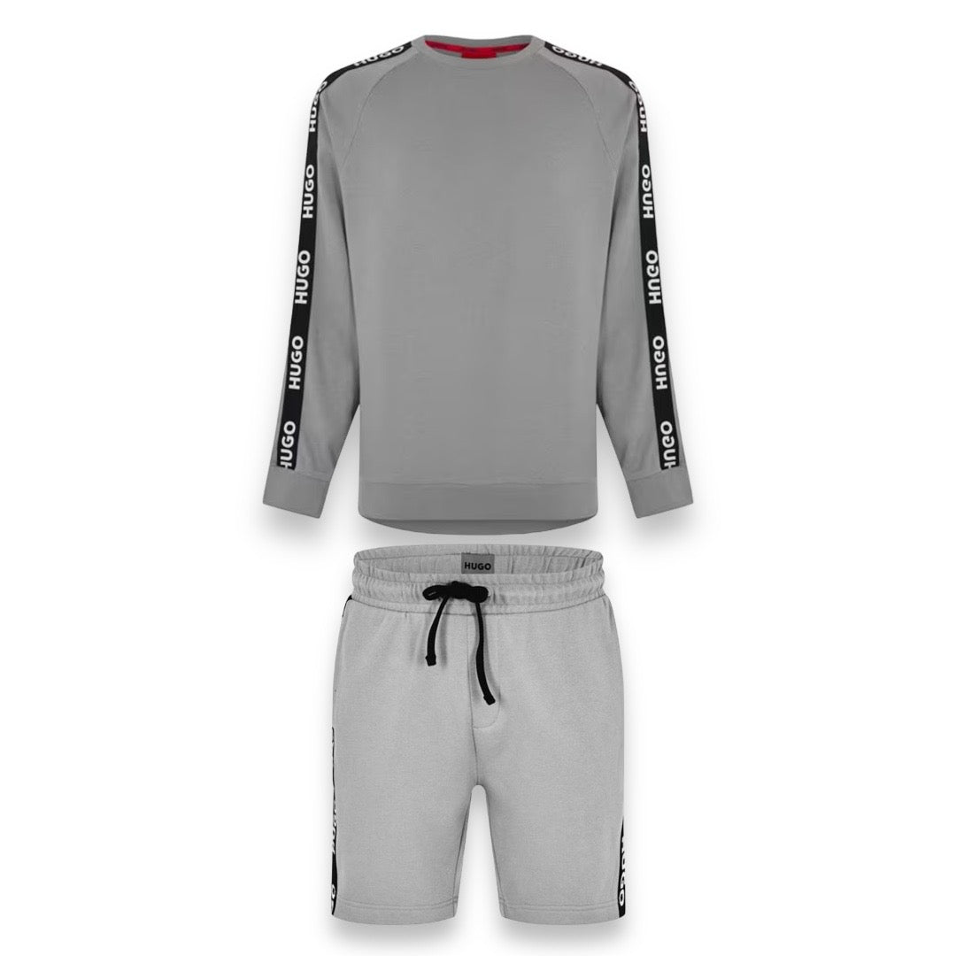 HUGO BOSS SWEATSHIRT & SHORTS CHARCOAL GREY & WHITE STRIPE