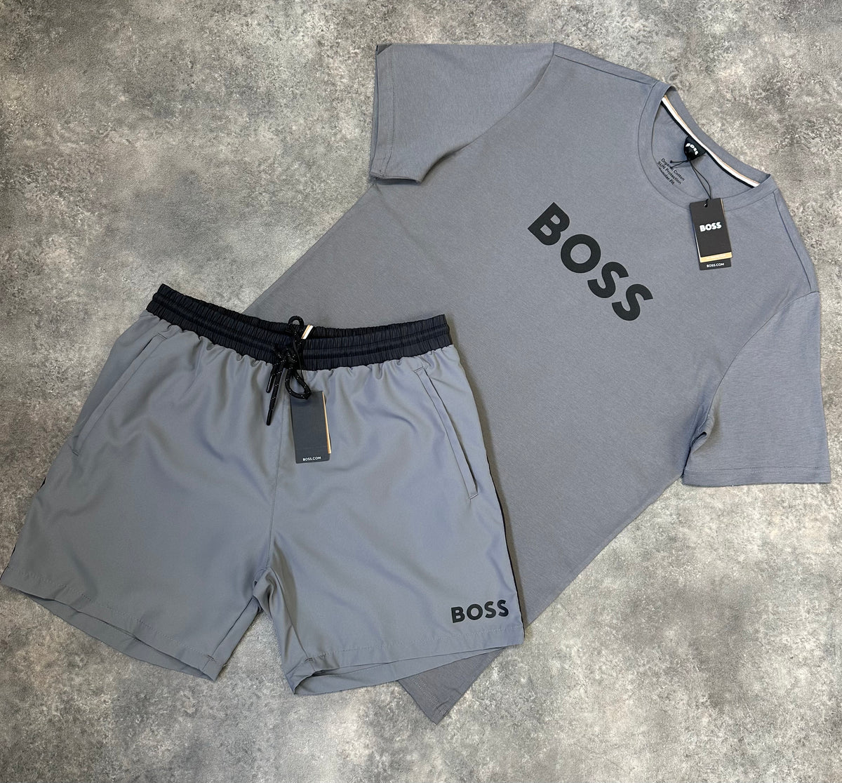 SWIM BEIGE BOSS SHORTS SET & HUGO T-SHIRT TRIM LOGO