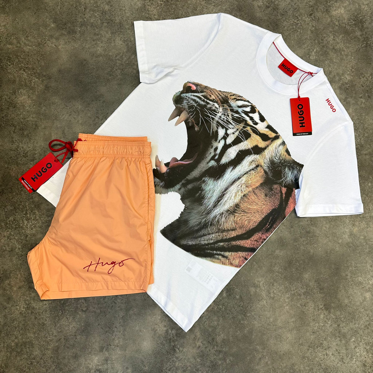 SHORTS T-SHIRT SET HUGO ORANGE HUGO WHITE SWIM & BOSS &