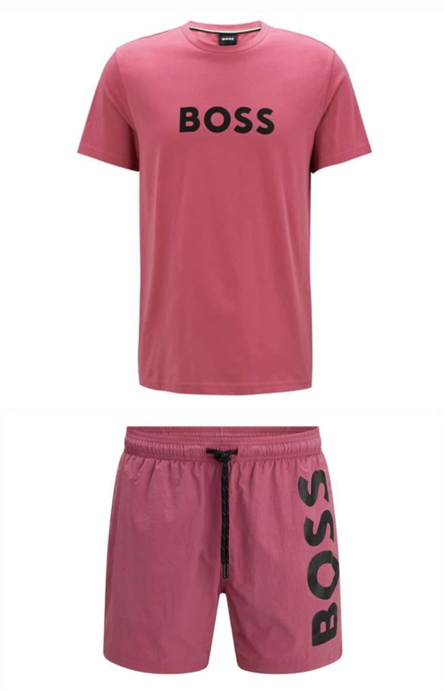 HUGO BOSS BIG LOGO SWIM BLACK & SET T-SHIRT SHORTS